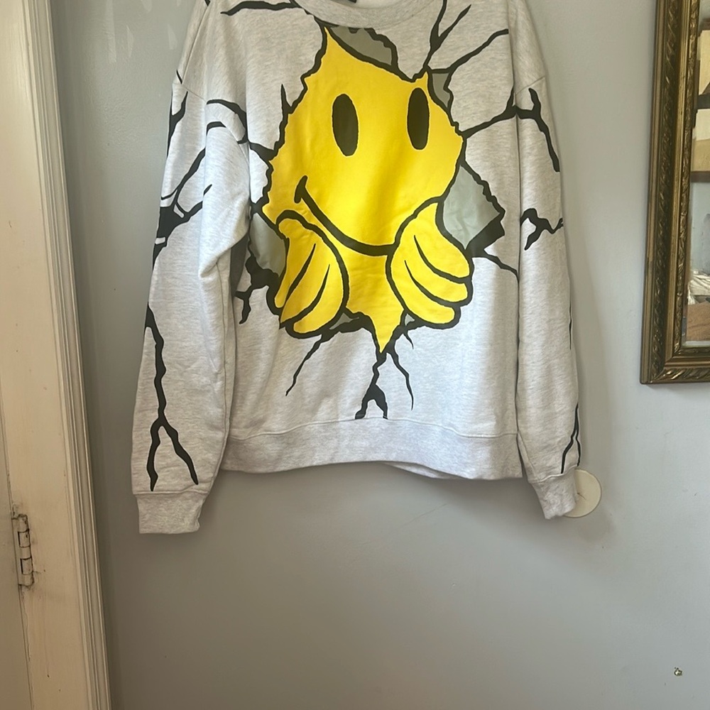 Gray Smiley Face Crewneck Sweater
